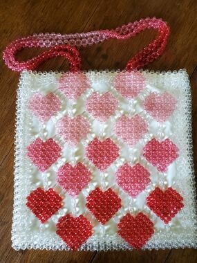Isaac Mizrahi Pink & Red Beaded Heart Shoulder Bag